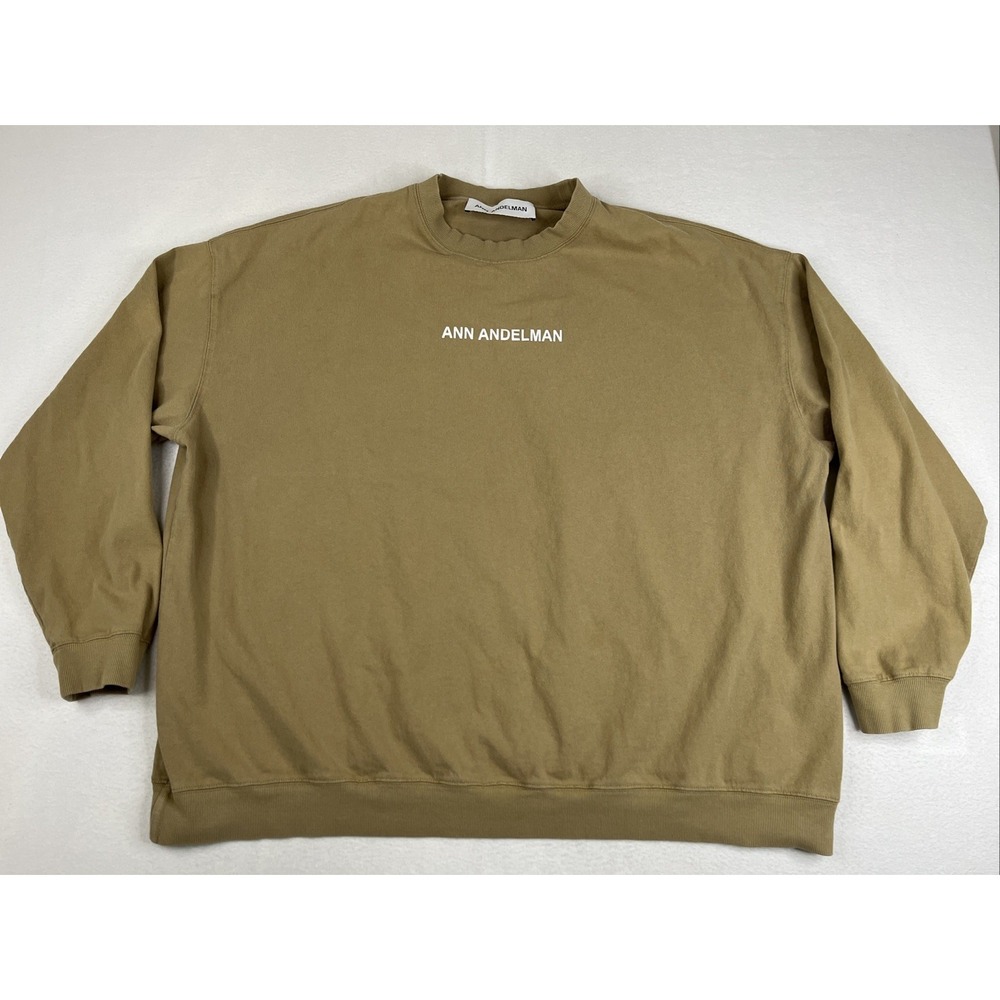 ANN ANDELMAN Logo Oversized Sweatshirt Womens 36 Pullover Beige Cotton Sweater
